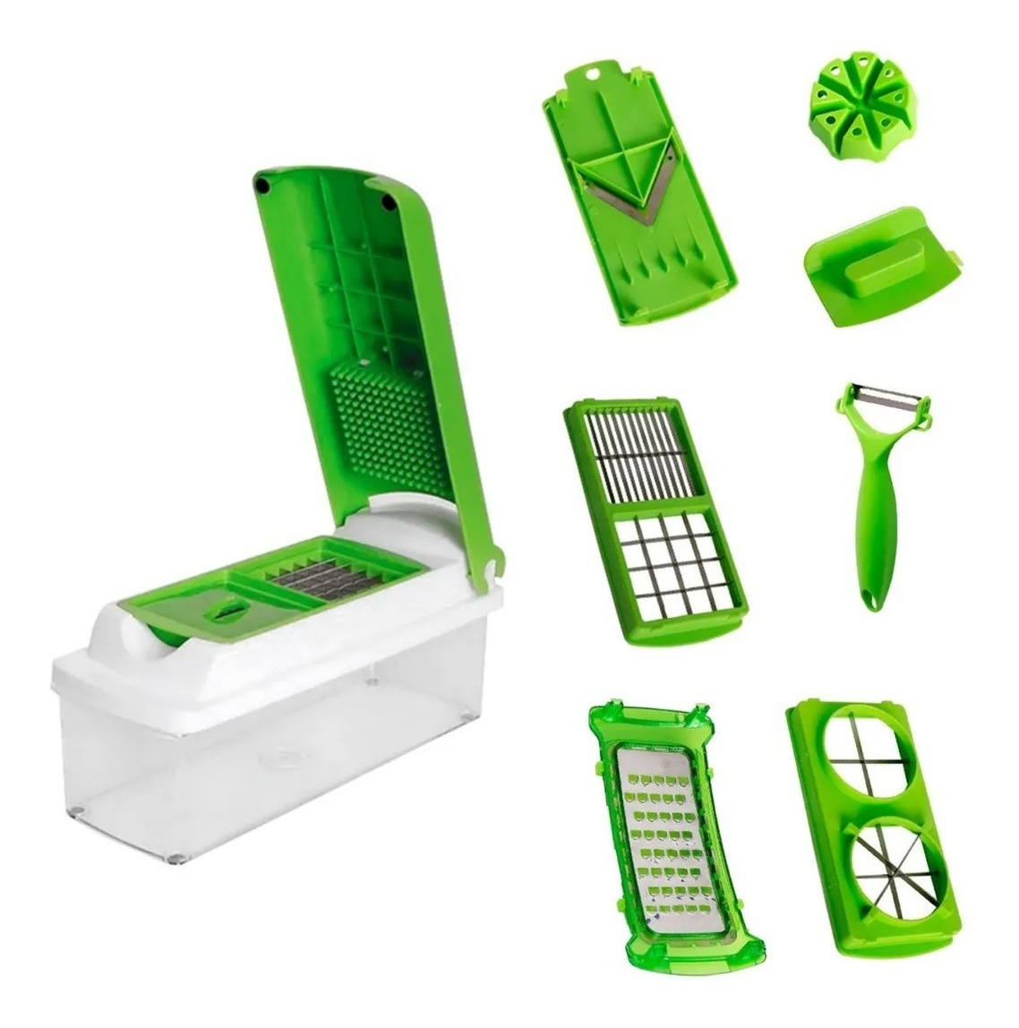 D_NQ_NP_603611-MLA44010455912_112020-F.jpg Set Kit Cocina Cortapapas Vegetales Frutas Picador 10 Piezas Verde - Image 1