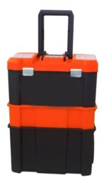 Caja De Herramientas Plastica Con Ruedas Grande Resistente  Negro Con Naranja