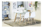Mesa De Vidrio Clásica + 4 Sillas Poliuretano Comedor Blanco Liso - Image 4