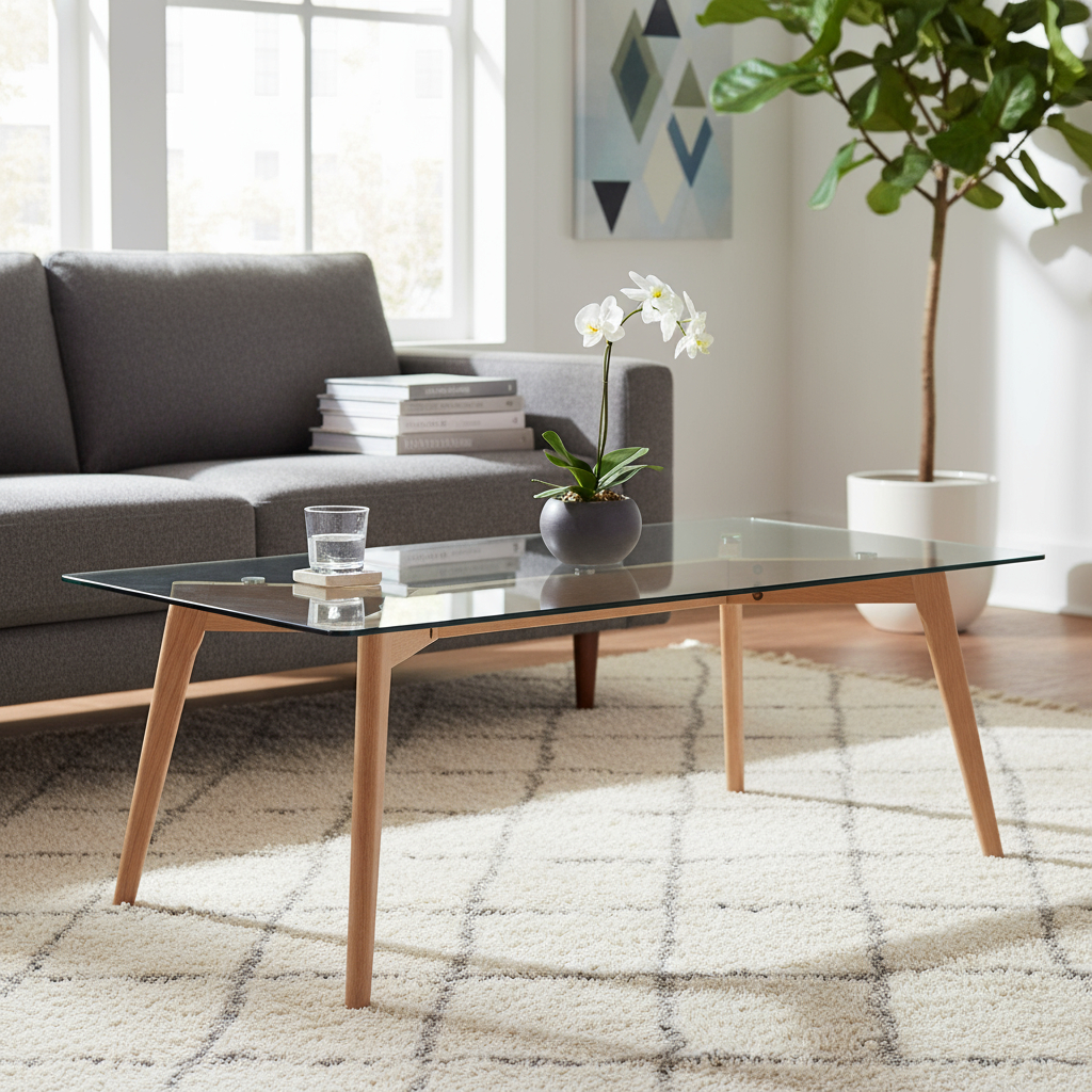 D_NQ_NP_632361-MLA94298667540_102025-F.jpg Mesa Ratona Vidrio Madera Laqueada Estilo Moderno Premium Transparente - Image 1