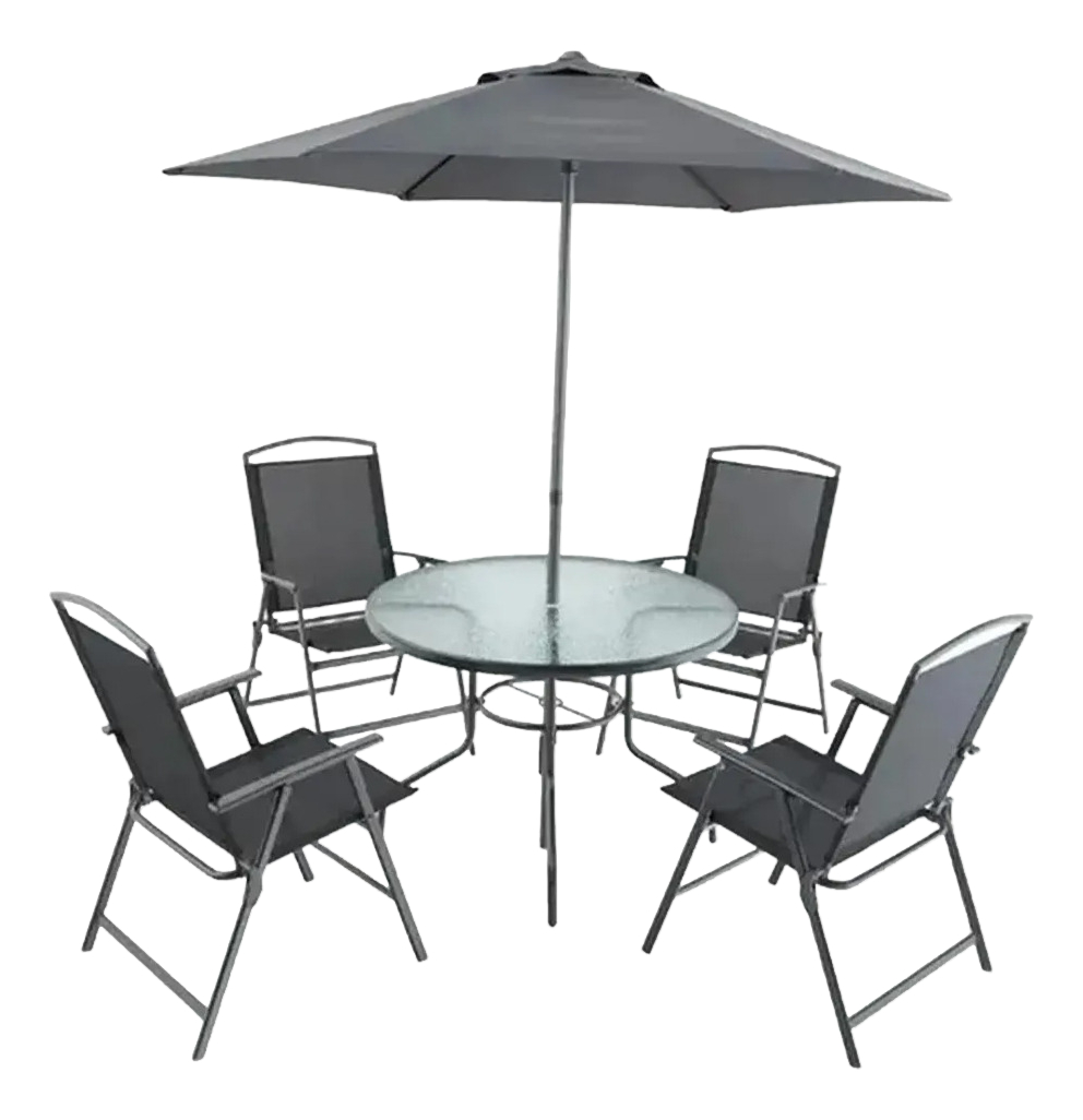 D_NQ_NP_642169-MLA89281724340_082025-F.jpg Set De Mesa Con 4 Sillas Plegables Diseño Exterior Interior Gris - Image 1