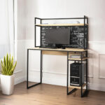 Escritorio Mesa De Computacion Con Estantes Moderno Pizarra Pizarron Anotador Incluido Dielfe Marrón Claro