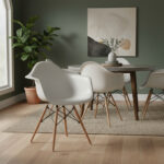 Silla De Comedor Plastico Patas Madera Eames Material Unico Liso Marrón Blanco