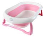 Bañera De Bebe Plegable Ultra Compacta 24 Litros Con Tapon Blanco Y Rosa Lisa