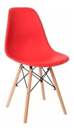 Silla Eames Plástico Eiffel Roja Base Madera Comedor Diseño Liso Rojo - Image 2