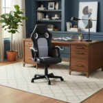 Sillon De Computacion Ejecutivo Escritorio Respaldo Firme Negro Con Blanco Cuero Sintético
