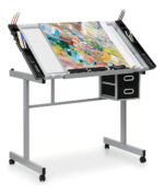 Mesa De Dibujo Monibloom Metal Vidrio Inclinación 60° Con Almacenamiento Y Banqueta