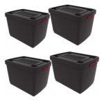 Set X 4 Contenedores Plasticos Hermeticos 95lts Premium Negro Lisa
