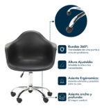 Sillon Eames De Escritorio Oficina Giratorio Con Ruedas Gardenlife Color Negro Goma - Image 3