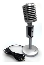 Microfono Para Pc De Pie + Metros Plug And Play 3.5 Ramos Plateado