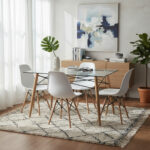 Mesa De Vidrio Clásica + 4 Sillas Poliuretano Comedor Blanco Liso