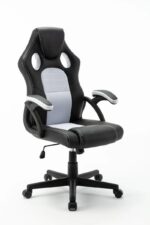 Sillon De Computacion Ejecutivo Escritorio Respaldo Firme Negro Con Blanco Cuero Sintético - Image 2