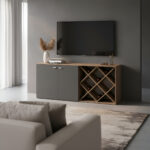 Rack Mesa Para Tv Bahiut Comoda Bar 2 Puertas + Bodeguero! Color Nebrasca Gris/ Gris Sombra