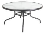 Mesa Redonda Jardín Vidrio Acero Negro Just Home Sao Paulo 86cm