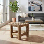 Set X2 Bancos Pequeños Hilo Kraft Chico Madera Premium Acabado De La Estructura Laqueado Color Marrón Claro