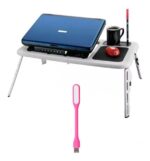 Mesa Notebook Reclinable 12 En 1 Cooler 2 Pad Apoya Vaso Luz Gris