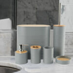 Set Accesorios Baño X6 Plastico Bambu Cepillo Cesto Premium - Image 2