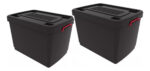 Set X2 Cajas Contenedores Hermeticos Heavy Box De 95lts Negro Lisa