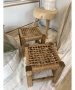 Set X2 Bancos Pequeños Hilo Kraft Chico Madera Premium Acabado De La Estructura Laqueado Color Marrón Claro - Image 2