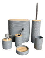 Set Accesorios Baño X6 Plastico Bambu Cepillo Cesto Premium