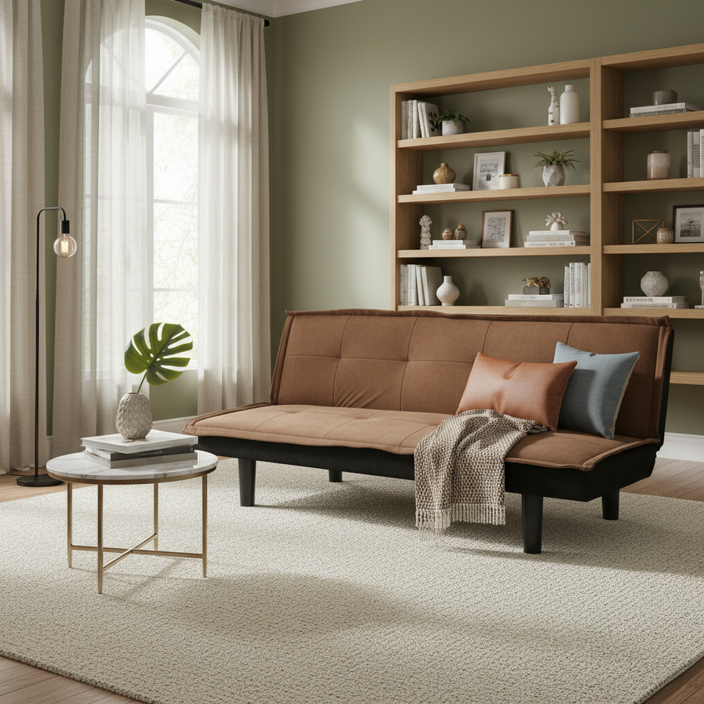 D_NQ_NP_876014-MLA93328895787_092025-F.jpg Futon Sofa Tela Resistente Comodo Calidad Premium Envios Marrón - Image 1