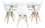 Mesa De Vidrio Clásica + 4 Sillas Poliuretano Comedor Blanco Liso - Image 2