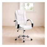 Sillon Oficina Basculante Ejecutivo Gerencial Pc Escritorio Color Blanco Cuero Sintético