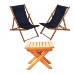 Set De Mesa + 2 Sillas Plegables Diseño Exterior Interior Natural