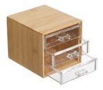 Mini Organizador Bambu 3 Cajones Acrilico Manija Resistente Marrón Claro