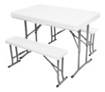 Set De Camping Plegable Acero Mesa + 2 Banquetas Resistente
