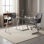 Escritorio De Vidrio Esquinero Gamer Clasico Premium Transparente