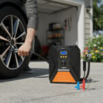 Compresor De Aire Electrico Portatil 12v Compacto Accesorios Naranja