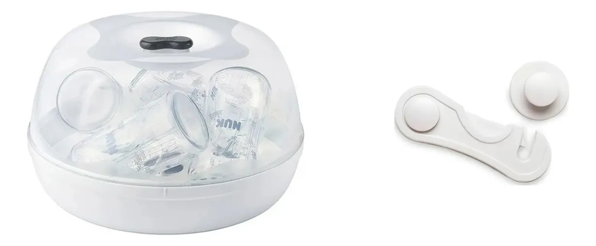 D_NQ_NP_812954-MLA110944093089_042026-F.jpg Kit Bebes: Esterilizador Vaporizador Microondas + Traba Seguridad Puertas Blanco - Image 1