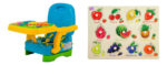 Kit Bebes: Booster Musical Silla Comer Multicolor + Rompecabezas Verduras Madera