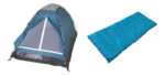 Kit Outdoor: Carpa Camping 2 Personas Poliester Domo Azul + Bolsa Dormir Impermeable 180x75 Cm