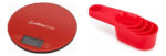 Kit Cocina: Balanza Digital Vidrio Templado Rojo 3 Kg + Set X4 Tazas Medidoras Joseph Duo Rojo