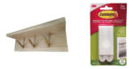 Kit Deco: Perchero Con Estante Madera Alamo Marron + Set X8 Tiras Adhesivas Abrojo 3m Blanco