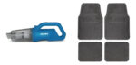 Kit Auto: Aspiradora Para Auto Azul Filtro Hepa + Set X 4 Alfombras Antideslizantes Pvc Negro