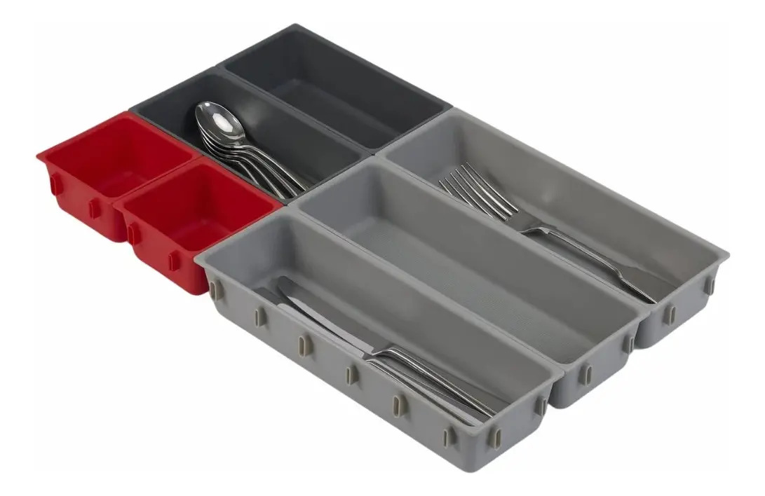 D_NQ_NP_991771-MLA105211887398_012026-F.jpg Set X7 Organizador Joseph Duo Para Cubiertos Cajon Premium Gris Y Rojo Gris Rojo - Image 1