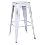 Taburete Banqueta Alta Con Diseño Cocina Apilable En Ramos Asiento Blanco Antiguo Acero - Imagen 2