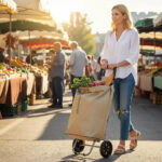Carrito De Compras Changuito Metal Plegable Con Diseño Ramos Color Beige - Imagen 3