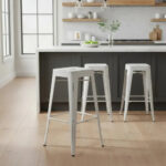 Taburete Banqueta Alta Con Diseño Cocina Apilable En Ramos Asiento Blanco Antiguo Acero