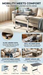 Escritorio Móvil Regulable En Altura Con Ruedas Mesa Auxiliamesa Para Cama Para Laptop Servicio Plegable Y Móvil Resistente Y Espacioso Para Oficina Y Hogar Negro40x60cm Negro - Imagen 4