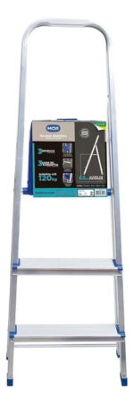 Escalera De Aluminio Tijera 3 Escalones Mor Plegable 5101 Base Antideslizante, Traba De Seguridad. Ultimo Escalon Como Plataforma Y Soporte De Aluminio Para Sujetarse Plateado/azul - Imagen 9