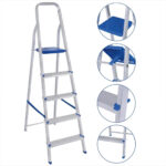 Escalera Doméstica Plegable De Aluminio Con 5 Peldaños Principales Plata Y Azul