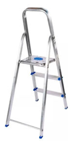 Escalera De Aluminio Tijera 3 Escalones Mor Plegable 5101 Base Antideslizante, Traba De Seguridad. Ultimo Escalon Como Plataforma Y Soporte De Aluminio Para Sujetarse Plateado/azul - Imagen 10