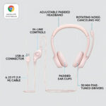 Audifono Logitech H390 Usb C/ Cancelación De Ruido Color Rosa - Imagen 12