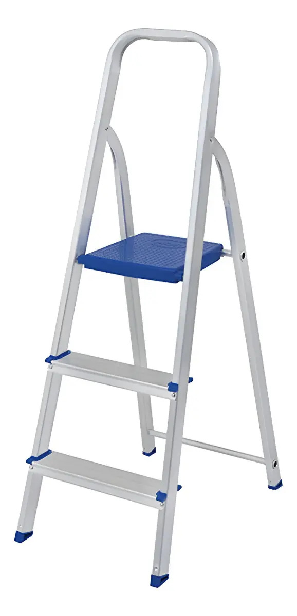 D_NQ_NP_958174-MLA95697998816_102025-F.jpg Escalera De Aluminio Tijera 3 Escalones Mor Plegable 5101 Base Antideslizante, Traba De Seguridad. Ultimo Escalon Como Plataforma Y Soporte De Aluminio Para Sujetarse Plateado/azul - Imagen 1