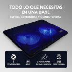 Base Para Notebook Gamer Con 2 Cooler Luces Led Noga Ng-z007 Color Negro Color del LED Azul - Imagen 4