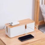 Mini Organizador De Cables Plastico + Tapa Madera Bambu - Imagen 2